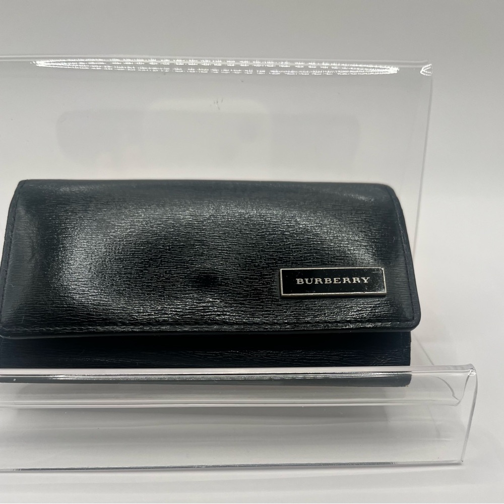 Burberry Black Leather Key Holder Wallet w/Novacheck Interior EUC